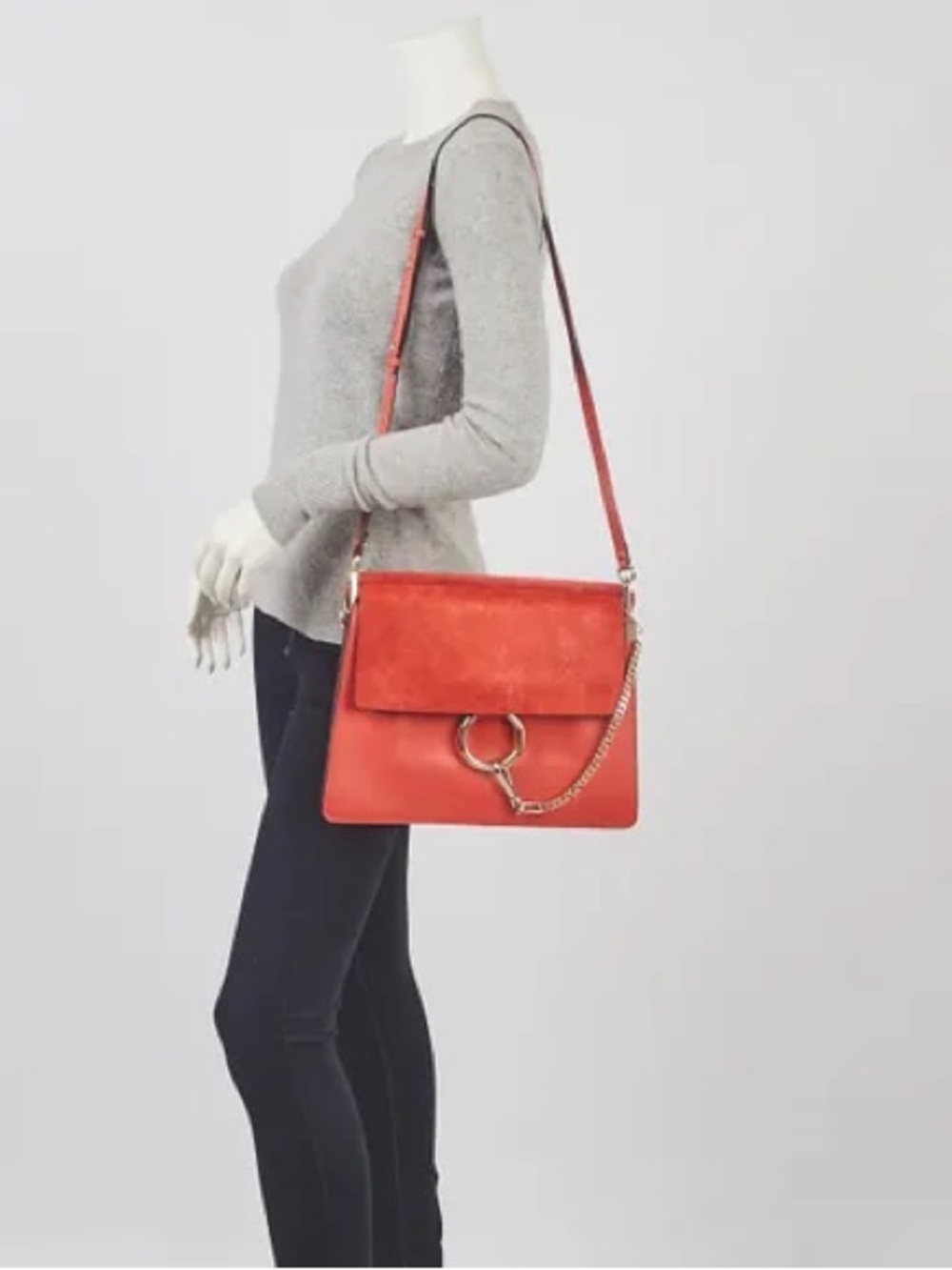 Chloe Red Leather Crossbody Bag with Ring Chain Detail - Picture 1 of 6